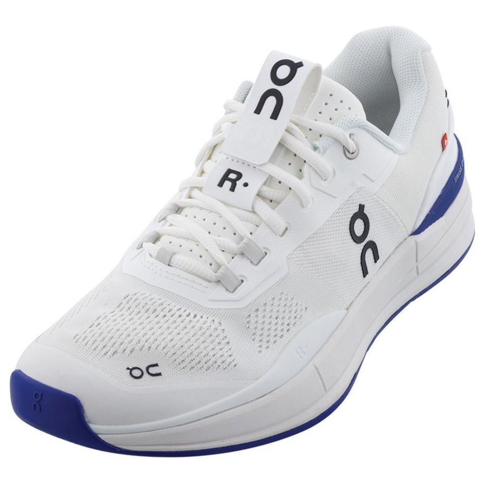 On Running White and Blue Athletic Shoes